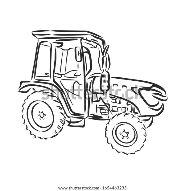 agricultural\
tractor, vector sketch illustration\
