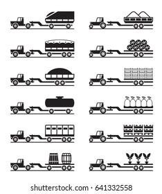Agricultural tractors with trailers - vector illustration