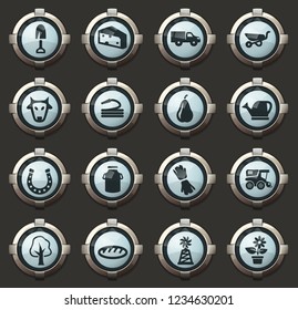 Agricultural vector stylish round buttons for mobile applications and web