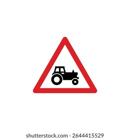 Agricultural vehicles likely ahead triangle road sign isolated on white background. Reflective traffic sign symbol modern, simple, vector, icon for website design, mobile app, ui. Vector Illustration