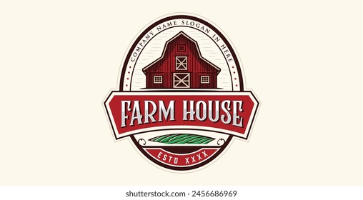 agricultural warehouse logo with emblem frame on white background