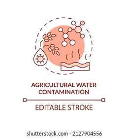 Agricultural water contamination terracotta concept icon. Chemical contaminants abstract idea thin line illustration. Isolated outline drawing. Editable stroke. Arial, Myriad Pro-Bold fonts used