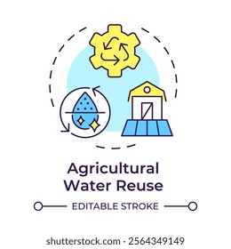 Agricultural water reuse multi color concept icon. Liquid sources for farm husbandry needs. Recycling. Round shape line illustration. Abstract idea. Graphic design. Easy to use in article