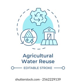 Agricultural water reuse soft blue concept icon. Liquid sources for farm husbandry needs. Recycling. Round shape line illustration. Abstract idea. Graphic design. Easy to use in article