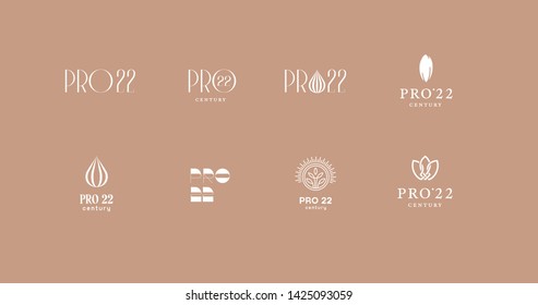 Agricultural water, soil, plant logo template set, vector pictogram outline illustration, typography logo template, delicate 