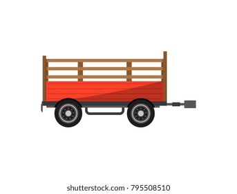 Agricultural wheeled trailer isolated icon. Heavy machinery for field work vector illustration. Rural industrial farm technics, comercial transport.