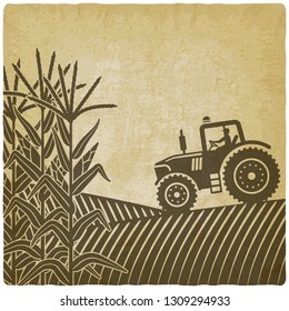 agricultural work in corn field vintage background