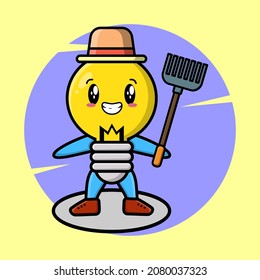 Agricultural worker cartoon lamp with pitchfork vector image cute style design for t-shirt, sticker, logo element