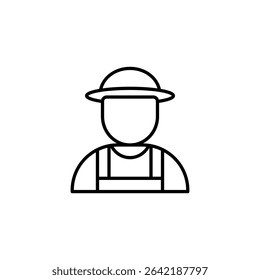 Agricultural Worker Icon With Straw Hat And Overalls Illustration