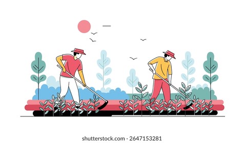 Trabalhadores agrícolas que cultivam a terra para fins agrícolas