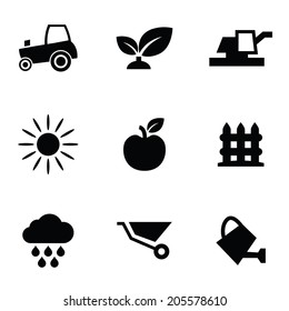 agriculture 9 icons set, isolated, black on white background