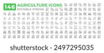 Agriculture agribusiness line icons big set. Crops seeding. Gardening tools. Fertilizer horticulture. Smart farming iconset outline pictograms. Isolated linear vector illustrations. Editable stroke