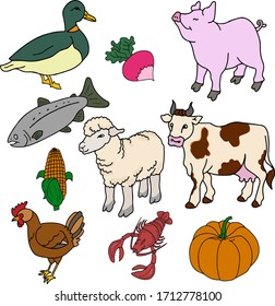 
Agriculture. Animals. Chicken, duck and artiodactyl animals. Fish and cancer