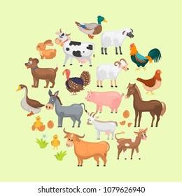 Agriculture animals color flat icons set