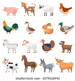 Agriculture animals color flat icons set