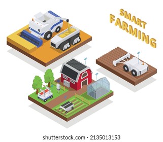 Agriculture automation and smart farming isometric compositions set isolated vector illustration