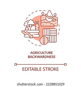 Agriculture backwardness red concept icon. Inclusive economy problem abstract idea thin line illustration. Isolated outline drawing. Editable stroke. Arial, Myriad Pro-Bold fonts used