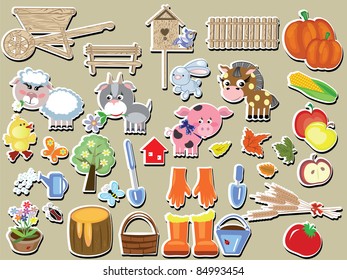 Agriculture , big set of the vector stickers