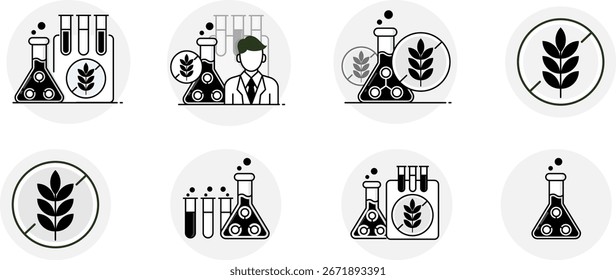 Agriculture Biotechnology Icons Set Vector Line and Fill Collection