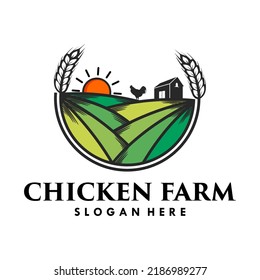 agriculture with chicken farm logo template vector illustration