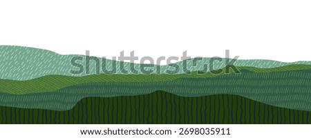 Agriculture collage background with ecological texture layout. Oriental decorative landscape banner design with pattern, grassland and rural scene. Organic farm texture for eco-friendly designs.