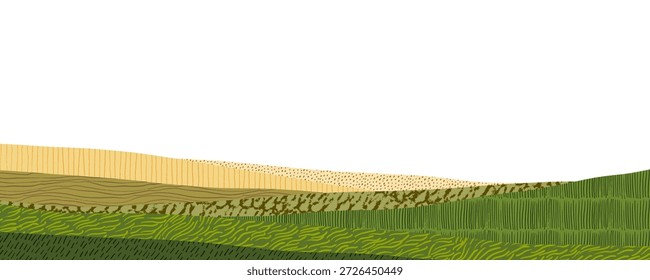 Fondo de textura de collage de agricultura con diseño y patrones. Collage de campo japonés con textura de agricultura y patrón de plantación verde para fondo de granja abstracto. Anuncio ecológico.