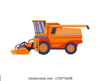 Agriculture combine harvester isolated vector illustration. Farm equipment machinery and the agricultural vehicle in flat design.