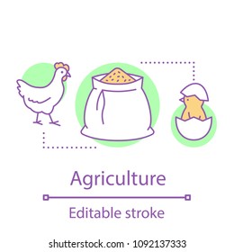 Agriculture concept icon. Poultry farming idea thin line illustration. Vector isolated outline drawing. Editable stroke