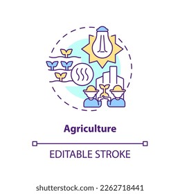 Agriculture concept icon. Warming system for plants. Usage of geothermal energy abstract idea thin line illustration. Isolated outline drawing. Editable stroke. Arial, Myriad Pro-Bold fonts used
