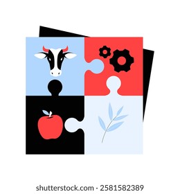 Agriculture Concept Puzzle in Flat Vector Illustration Symbolizing Farming, Agribusiness, and Sustainable Food Production, Isolated on White Background