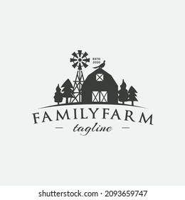Agriculture and Countryside logo Farm house landscape Vector illustration of organic products and labels. harvest logos, fresh and healthy food logotypes silhouette retro hipster