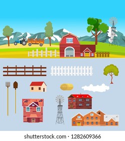 Agriculture countryside theme vector set