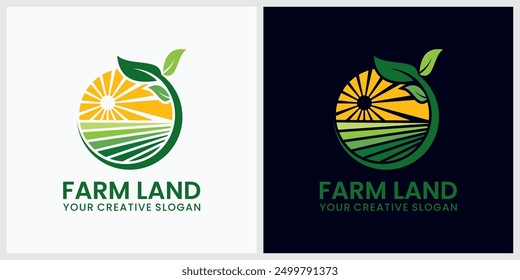 Logotipo creativo de la agricultura línea de diseño elegante insignia de arte Ilustración vectorial, limpio y fácil de usar logotipo soleado del Vector de la granja
