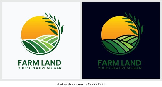 Agriculture creative logo elegant design line art badge vector illustration,clean and easy use sunny farm vector logo
