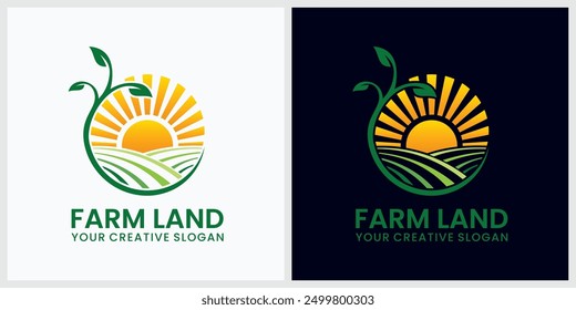 Agriculture creative logo elegant design line art badge vector illustration,clean and easy use sunny farm vector logo
