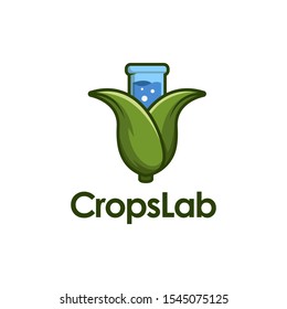 Agriculture crops laboratory vector, Corn and beaker logo icon