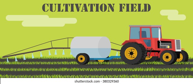 Agriculture design concept - tractor handles field of weeds and parasites. Vector illustration in flat design.