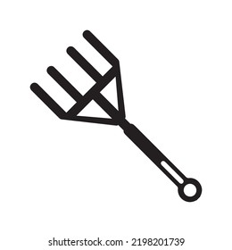 Agriculture digging hand rake icon | Black Vector illustration |