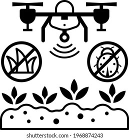Agriculture drone pesticides weedicides distribution Concept Vector Icon Design, Smart agriculture symbol, Digital agriculture Sign, satellite farming stock illustration, Weed Control Automation Tech
