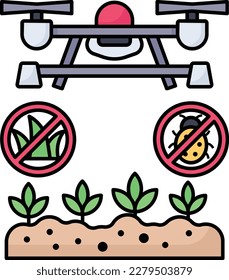 distribución de plaguicidas de drones agrícolas distribución de weedicidas Concepto Diseño de iconos vectores, símbolo de cultivo inteligente, signo de agricultura electrónica, ilustración de la revolución agrícola digital