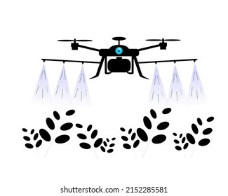 Agriculture drone spray waters, Smart farming, Vector isolated icon for web design on white background.