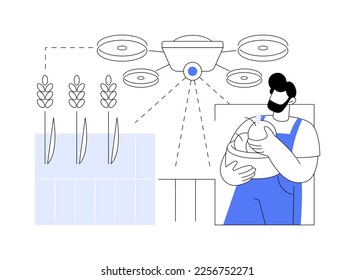 Agriculture drone use abstract concept vector illustration. Agriculture precision farming, first responder, analysis, crops spraying, drone surveillance, irrigation monitoring abstract metaphor.