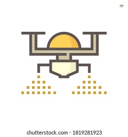 Agriculture drone vector icon. Sprayer vehicle technology for professional 4.0 farmer to spray chemical to crop, plant i.e. fertilizer, pesticide, herbicide, insecticide in smart farm. 64x64 pixel.