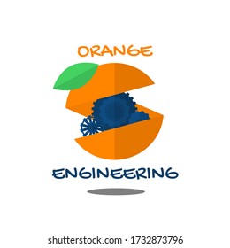 Design von Vorlagen für Agrartechnik-Logos Symbol, Zahnräder in Orange. Unterschreiben oder Symbol. Bauernhof, Natur, Ökologie. Vector flach Design.