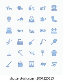 Agriculture equipment icons set. Simple set of farming equipment vector icons for web design