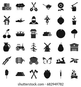 Agriculture Equipment Icons Set. Simple Style Of 36 Agriculture Equipment Vector Icons For Web Isolated On White Background