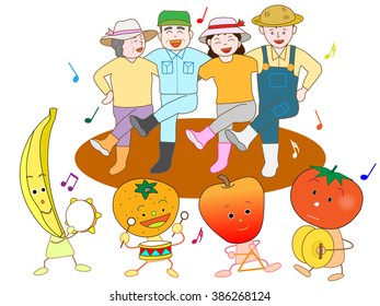 The agriculture family who is pleased with gain of the fruit.