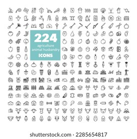 Agriculture farm and animal husbandry vector isolated icon set. Graph symbol for your web site design, logo, app, UI. Vector illustration, EPS10