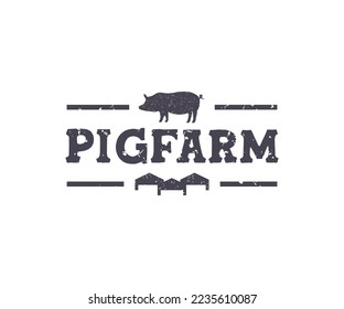 Agriculture with farm animals pigs grunge icon logo design. Design for farming company with agricultural field. Swine business indoor housing farm vector design and illustration.