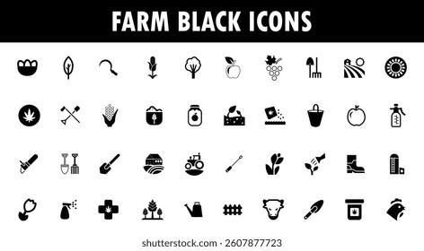 Agriculture and farm black icons. smart farm sign.